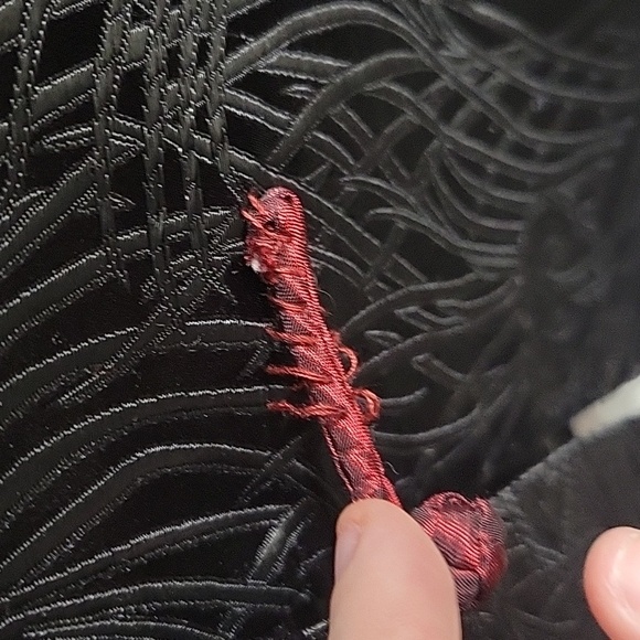 Traditional Chinese Silk Black and Red Feather Animal Print Changshan Jacket - Picture 6 of 7